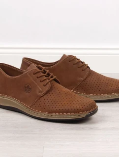 Kožené polobotky Rieker M RKR528 hnědé s ažurovým vzorem