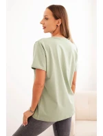 Dámská bavlněná blůza s výstřihem do V a krátkým rukávem tmavě mátová Dámská bavlněná blůza s výstřihem do V a krátkým rukávem tmavě mátová