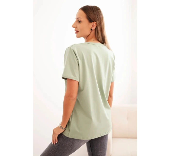 Dámská bavlněná blůza s výstřihem do V a krátkým rukávem tmavě mátová Dámská bavlněná blůza s výstřihem do V a krátkým rukávem tmavě mátová