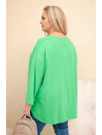 Dámská blůza Plus Size s kapsou a ohrnovacími rukávy z bavlny světle zelená