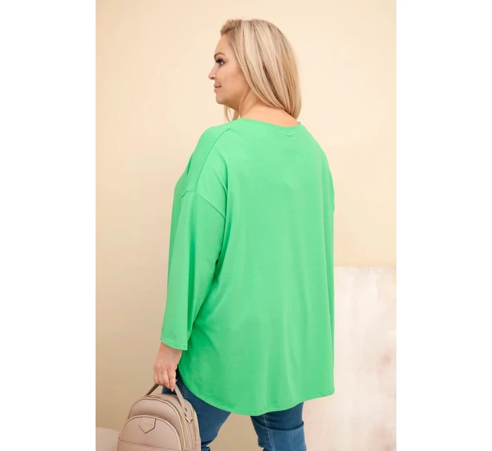 Dámská blůza Plus Size s kapsou a ohrnovacími rukávy z bavlny světle zelená