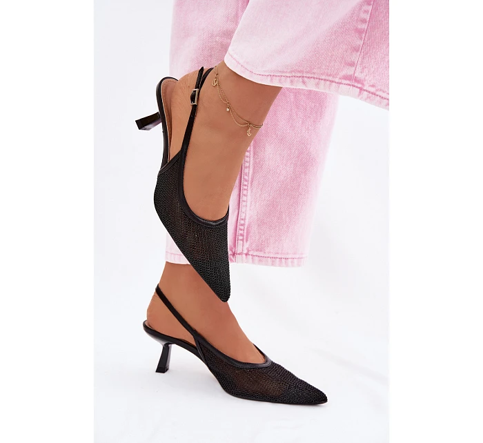 Síťové Sandály na Tenko Podpatku Černé Calora Síťové Sandály na Tenko Podpatku Černé Calora