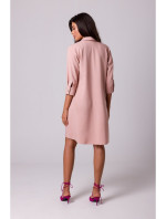 B257 Rozšířené košilové šaty - růžové