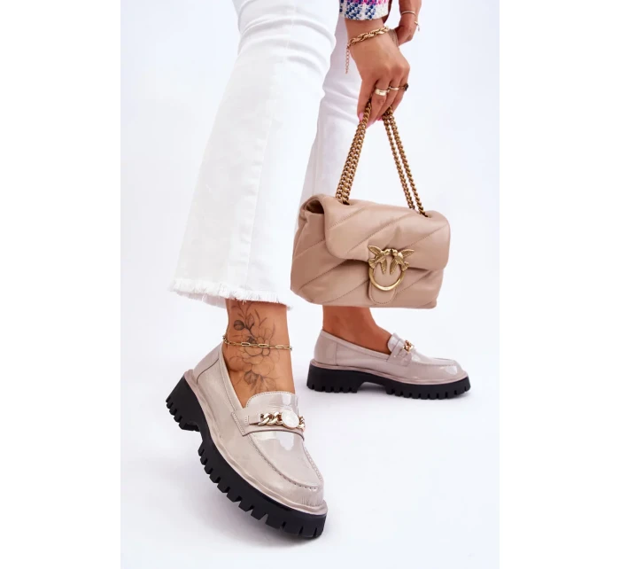 Lakované mokasíny na platformě Světle šedé Ronin