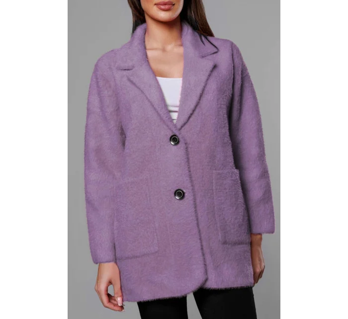 Krátký fialový vlněný přehoz přes oblečení typu alpaka model 18059147 - MADE IN ITALY Krátký fialový vlněný přehoz přes oblečení typu alpaka model 18059147 - MADE IN ITALY