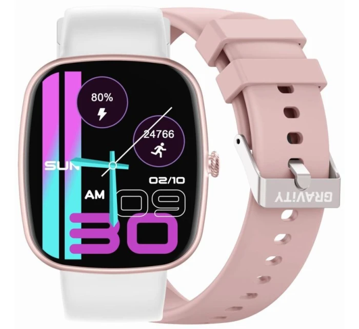 Dámské chytré hodinky GRAVITY GT18-2 Pink Silicone Strap + White Strap Dámské chytré hodinky GRAVITY GT18-2 Pink Silicone Strap + White Strap