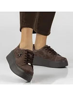 Dámské kožené polobotky na platformě, hnědé, Filippo 6246 Dámské kožené polobotky na platformě, hnědé, Filippo 6246