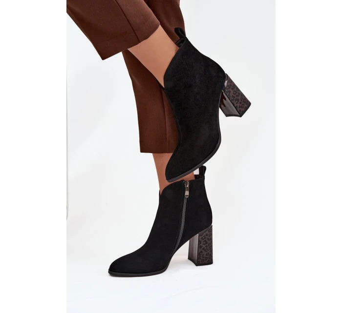 Kožené semišové dámské kotníkové boty na podpatku s Černé model 21711901 - Boto