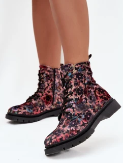 Dámské zateplené kotníkové boty v květinách Artiker 57C1051 Růžové