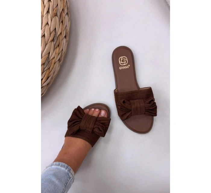 Dámské ploché sandály s mašlí Hnědé model 21937432 - Boto