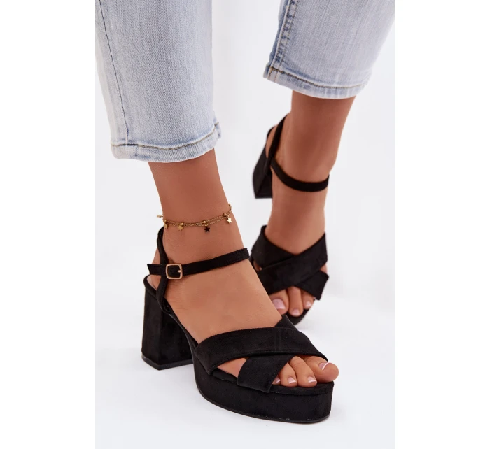 Dámské sandály na podpatku Černé Janelia