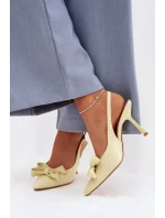 Dámské sandály na podpatku s mašlí Žluté model 22027955 - Boto