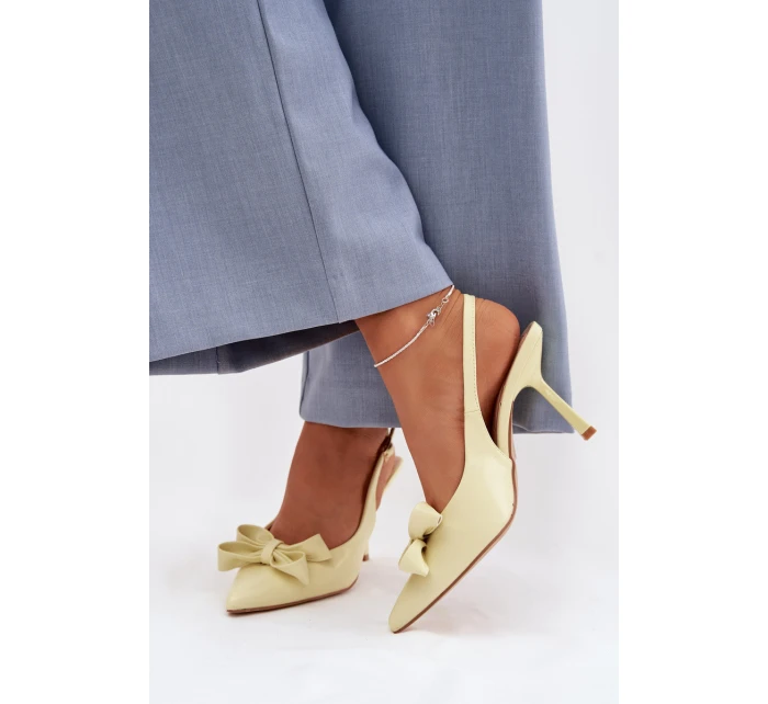 Dámské sandály na podpatku s mašlí Žluté model 22027955 - Boto