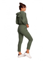 B240 Úzké pletené kalhoty s ozdobnými zipy - khaki barva