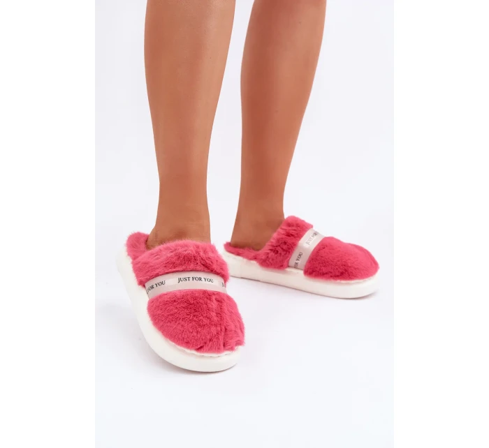 Futrzane Pantofle S Ozdobným Páskem Růžové Savalithea