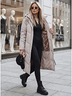 Dámská dlouhá zimní prošívaná bunda v béžové barvě FashionStreet TY5430 Dámská dlouhá zimní prošívaná bunda v béžové barvě FashionStreet TY5430