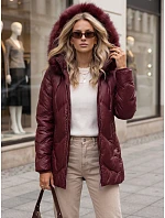Dámská zimní prošívaná bunda LOVEINSIDE s kožešinovým lemem, vínová, FashionStreet TY5813 Dámská zimní prošívaná bunda LOVEINSIDE s kožešinovým lemem, vínová, FashionStreet TY5813