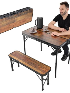 Skládací kempingový turistický stůl 90x60x70 cm a 2 lavice 87x23x39 cm Dřevo