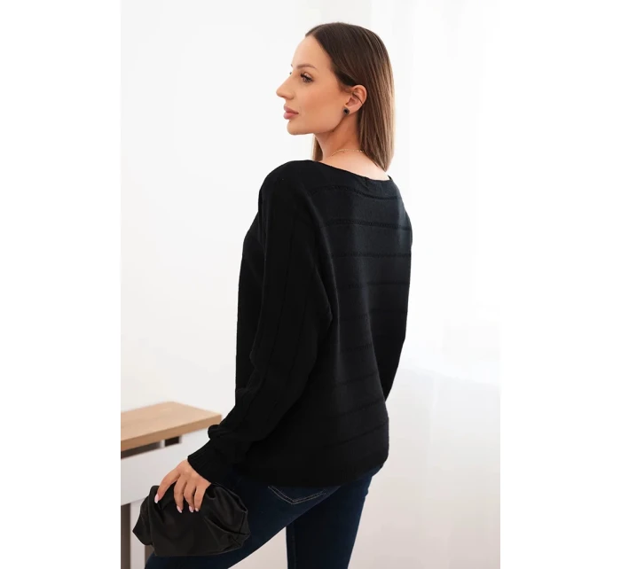 Dámský viskózový svetr s krajkovým vzorem a dlouhým rukávem černý