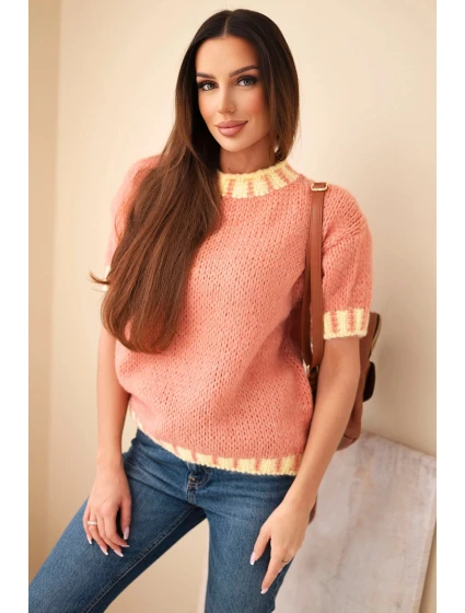 Dámský svetr s krátkým rukávem a lemem model 21949250 - K-Fashion