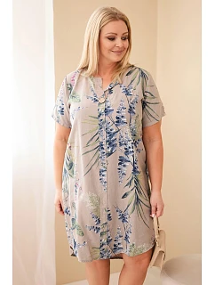 Dámské viskózové šaty Plus Size s krátkým rukávem a výstřihem na knoflíky fango