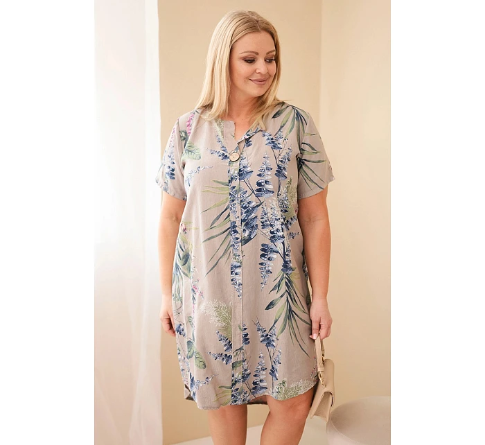 Dámské viskózové šaty Plus Size s krátkým rukávem a výstřihem na knoflíky fango