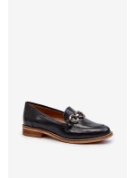 Kožené dámské lakované mokasíny model 21656264 modré - Laura Messi Kožené dámské lakované mokasíny model 21656264 modré - Laura Messi