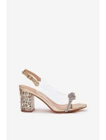 Průhledné Sandály Na Podpatku D&A MR51-705 Zlaté Průhledné Sandály Na Podpatku D&A MR51-705 Zlaté