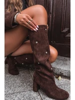 Dámské Zimní Kotníkové Boty Na Podpatku S Ozdobnými Detaily Čokoládové Lucinda