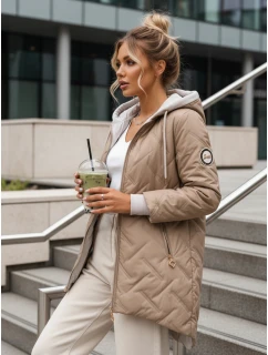 Dámská přechodná prošívaná bunda s prodlouženým střihem béžová TY5612