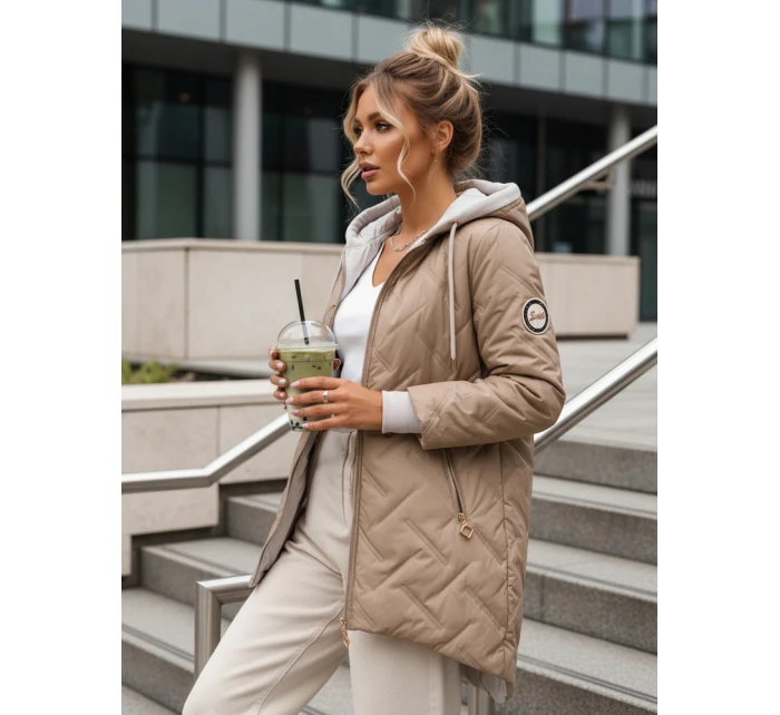 Dámská přechodná prošívaná bunda s prodlouženým střihem béžová TY5612 Dámská přechodná prošívaná bunda s prodlouženým střihem béžová TY5612