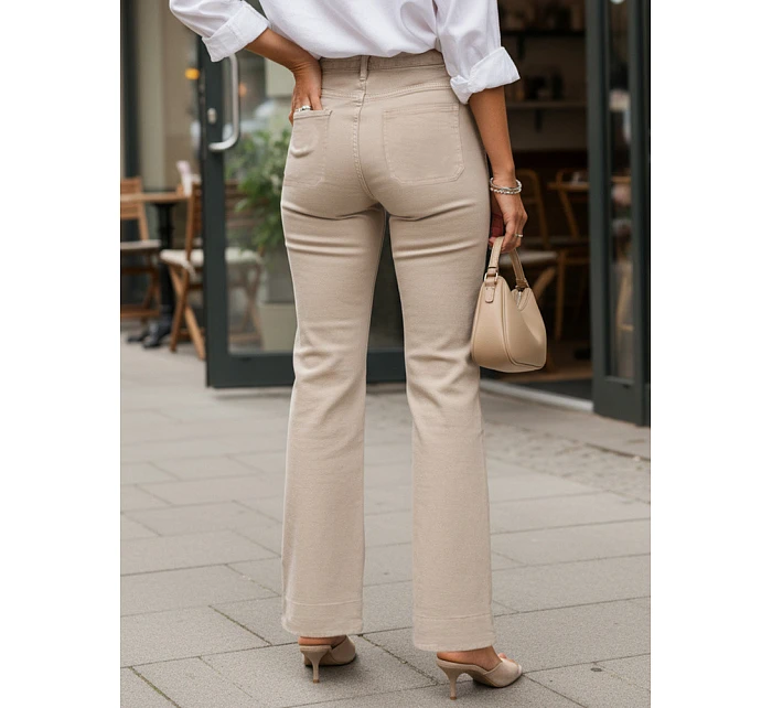 Jeansy damskie wide leg z wysokim stanem beżowe model 22102019 - FashionStreet