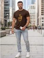 Koszulka męska z nadrukiem Smile brązowa model 22182623 - FashionStreet Koszulka męska z nadrukiem Smile brązowa model 22182623 - FashionStreet