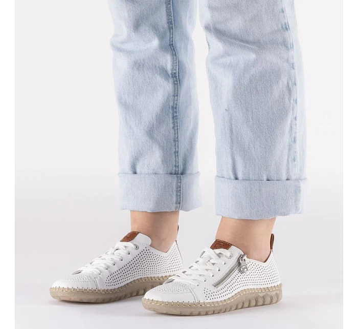 Dámská kožená prolamovaná bílá polobotka Rieker N2405-80