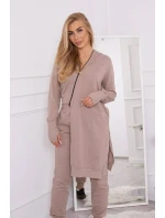 Mikinová souprava s delší stranou tmavě béžová