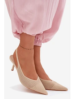 Dámské sandály z síťoviny na podpatku Béžové Emiliana
