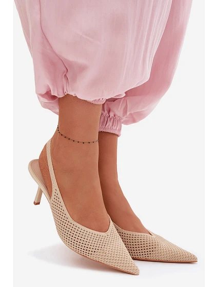 Dámské sandály z síťoviny na podpatku Béžové Emiliana Dámské sandály z síťoviny na podpatku Béžové Emiliana