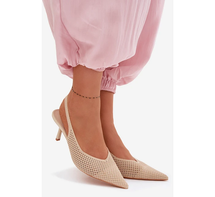 Dámské sandály z síťoviny na podpatku Béžové Emiliana Dámské sandály z síťoviny na podpatku Béžové Emiliana