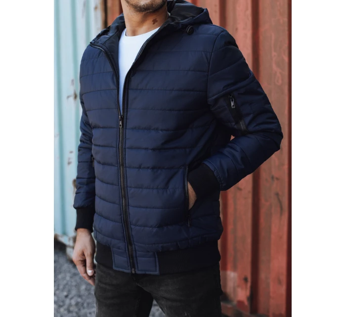 Pánská přechodná prošívaná bunda s kapucí tmavě modrá FashionStreet TX4936