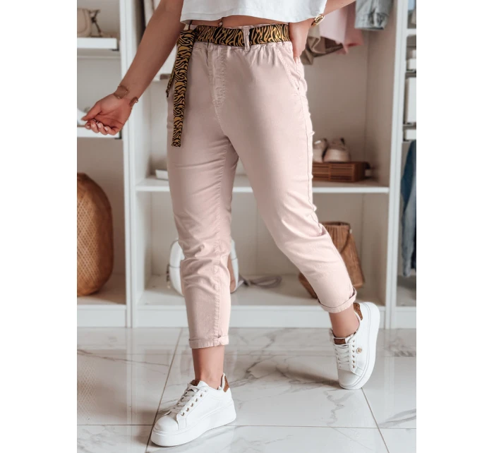Dámské kalhoty s páskem MADELINA růžové FashionStreet UY2627