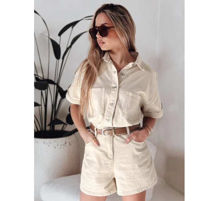 URBANSET béžový FashionStreet krátký džínový overal EY2590