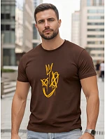Koszulka męska z nadrukiem Smile brązowa model 22182623 - FashionStreet Koszulka męska z nadrukiem Smile brązowa model 22182623 - FashionStreet