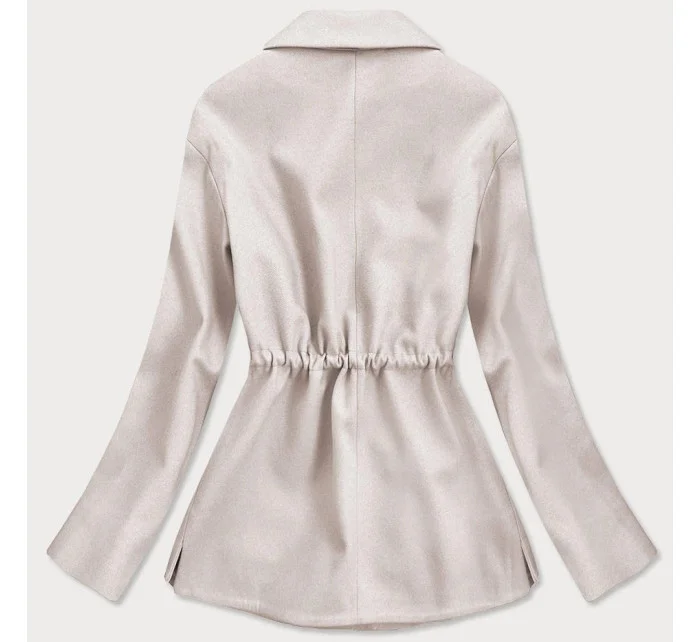 Volný dámský krátký kabát v barvě ecru model 15068433 - ROSSE LINE Volný dámský krátký kabát v barvě ecru model 15068433 - ROSSE LINE