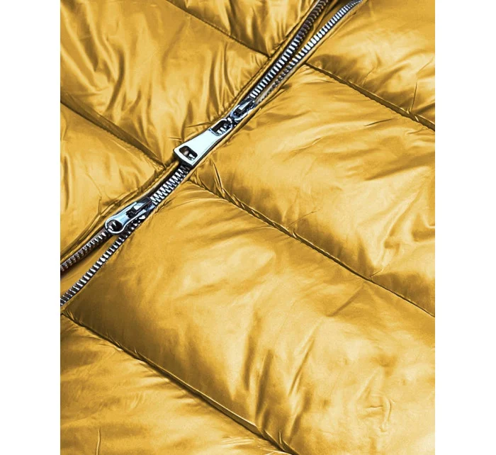 Žlutá dámská prošívaná bunda s kapucí (8957-c)