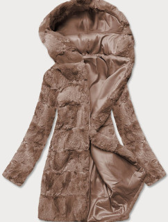 Hnědá dámská bunda - kožíšek s kapucí (BR9741-12)