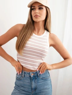 Dámská bavlněná pruhovaná bezrukávová halenka tmavě růžová