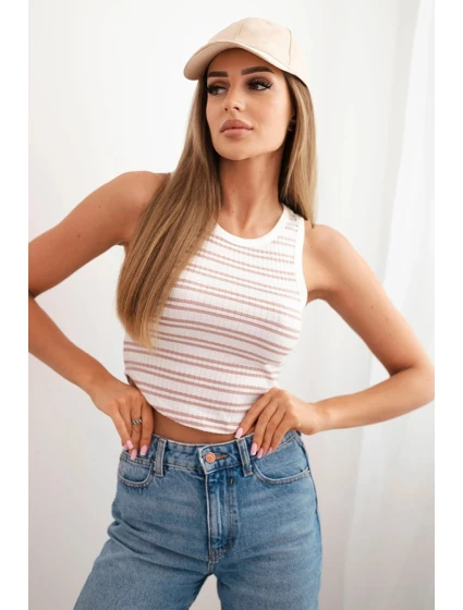 Dámská bavlněná pruhovaná bezrukávová halenka tmavě růžová