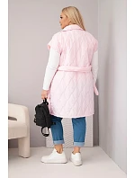 Dámská prošívaná vesta Plus Size s páskem a límcem bonbónově růžová