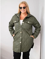 Dámská bunda Plus Size prošívaná s límcem a kapsami khaki