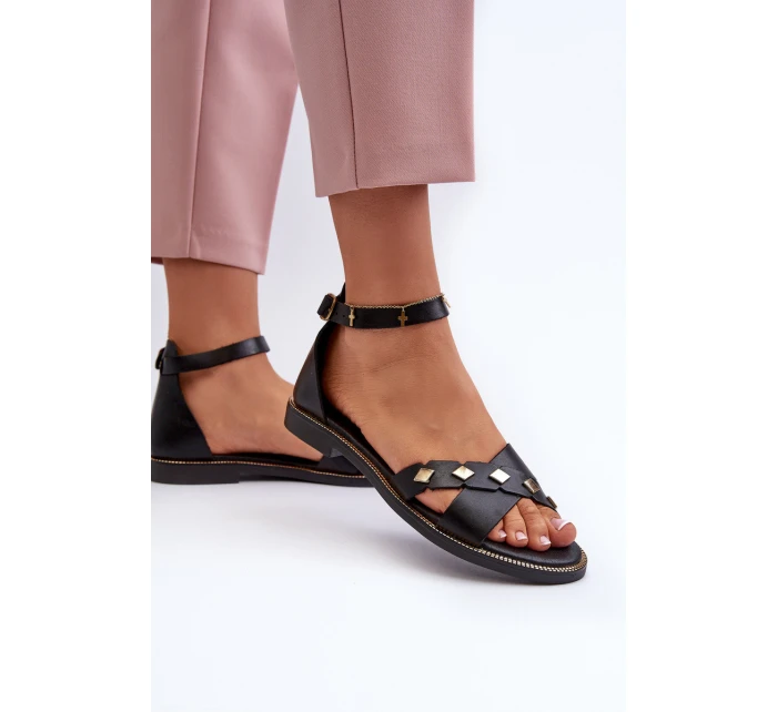 Zazoo 40378 Ploché Dámské Kožené Sandály Černé